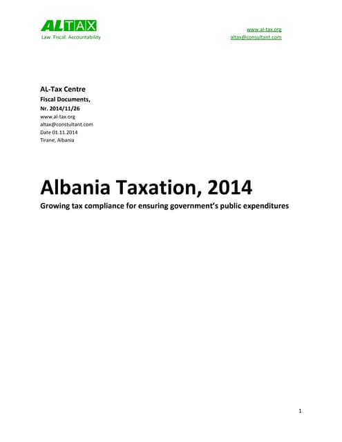 Albania Taxation, 2014: Growing tax compliance for ensuring government’s public expenditures
