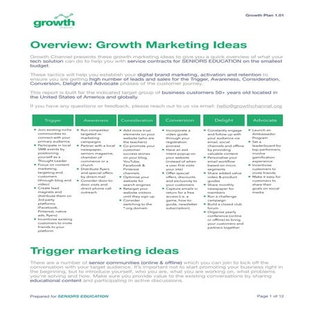 Marketing Ideas for Seniors Education by Growth Channel