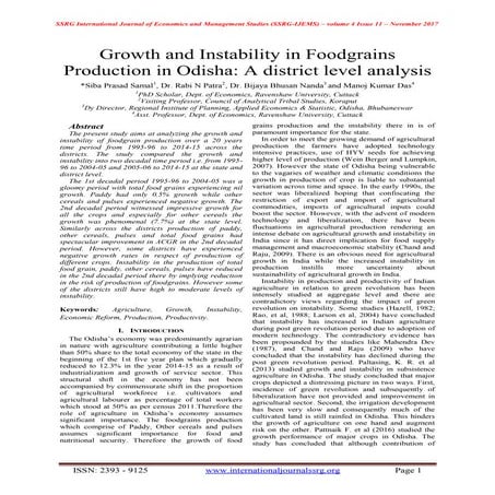 Growth and Instability in Food Grain production  in Oisha