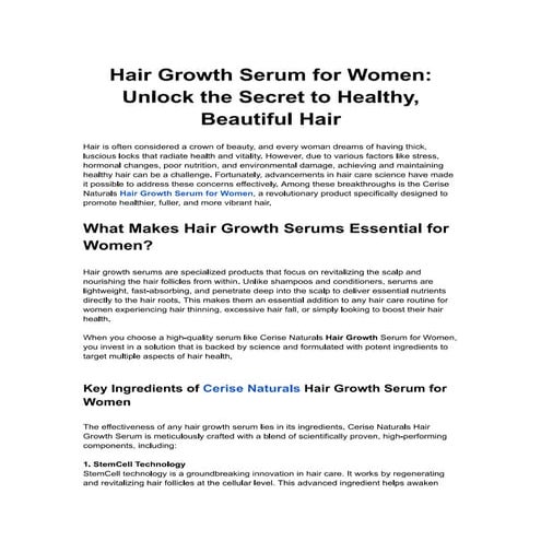 Hair Growth Serum For Women Unlock The Secret To Healthy Beautiful