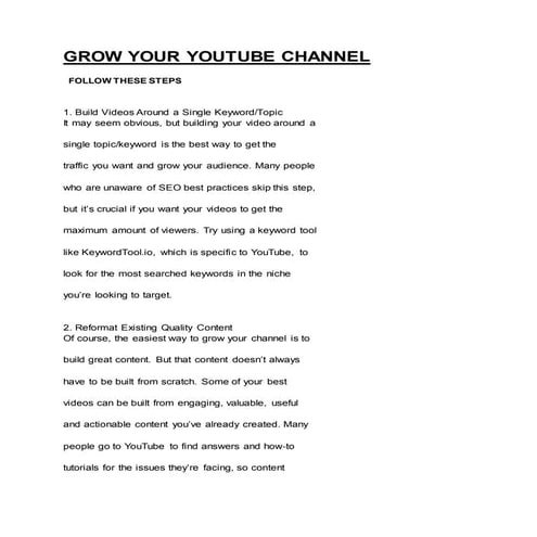 Grow your youtube channel | DOCX