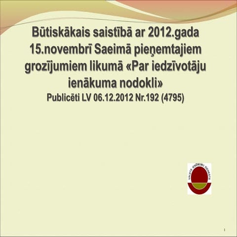 Būtiskākais saistībā ar 2012.gada 15.novembrī Saeimā pieņemtajiem grozījumiem...