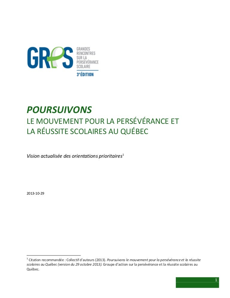 Poursuivons Le Mouvement Pour La Perseverance Et La Reussite Scolaires
