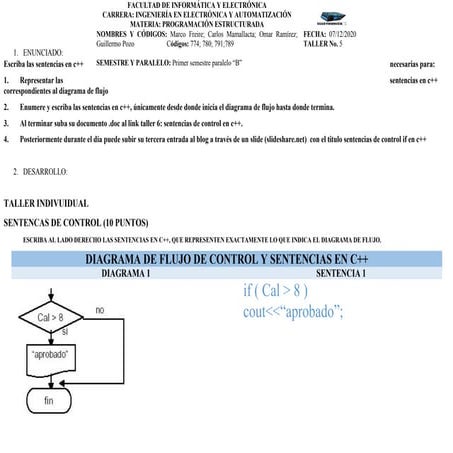 Diagramas de flujo de control y sentencias en C++ | PPTX