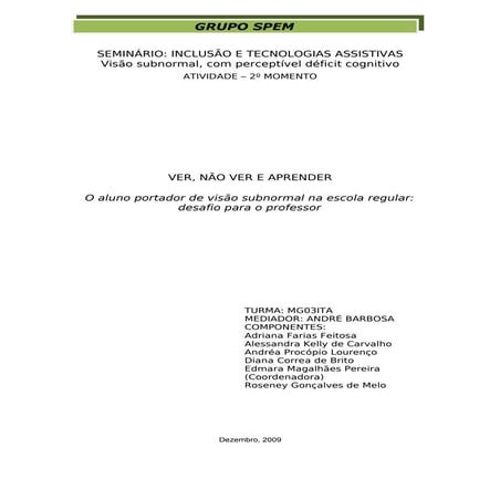 VER, NÃO VER E APRENDER