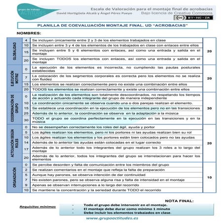 escala de valoración montaje de acrobacias