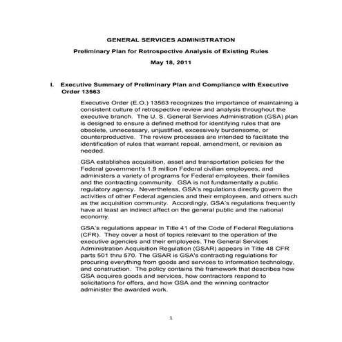 General Services Administration Preliminary Regulatory Reform Plan