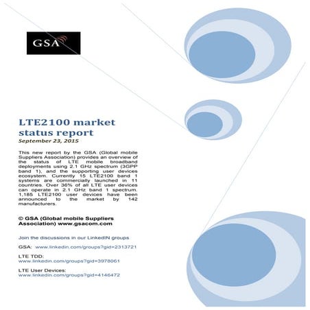 LTE2100 market status report (GSA - September 23, 2015)