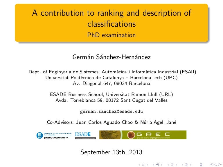 A Contribution To Ranking And Description Of Classifications