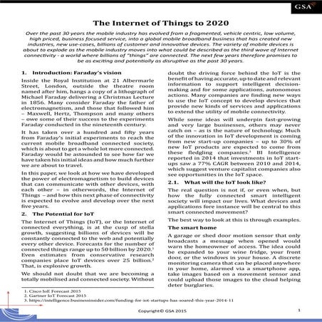 The Internet of Things to 2020 (GSA white paper, October 2015)