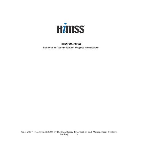 HIMSS GSA e-Authentication whitepaper June 2007