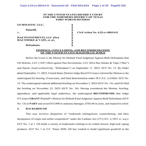 GS Holistic Court Opinion in Trademark Dispute | PDF