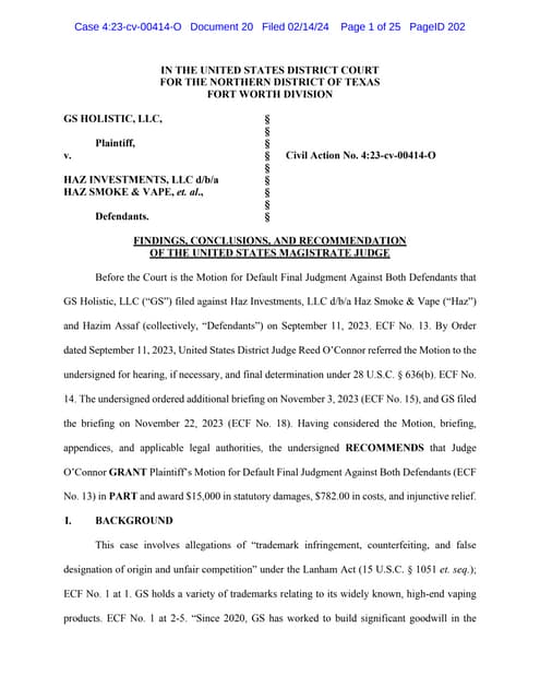 GS Holistic Court Opinion in Trademark Dispute | PDF