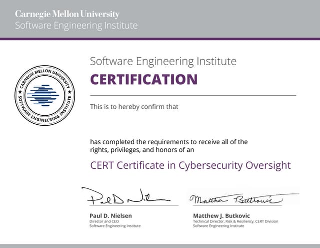 Gregory Simpson CERT Cyber Security Oversight Software Engineering Gregory Simpson CERT Cyber Security Oversight Software Engineering
