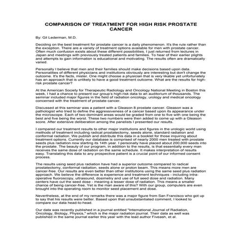 COMPARISON OF TREATMENT FOR HIGH RISK PROSTATE CANCER