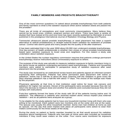 Family members and prostate brachytherapy
