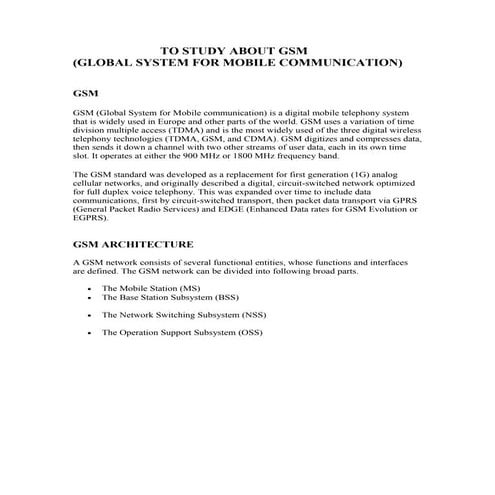 GSM - Global System For Mobile Communication