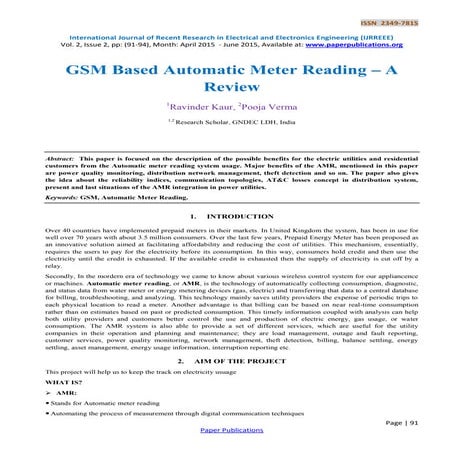 GSM Based Automatic Meter Reading – A Review