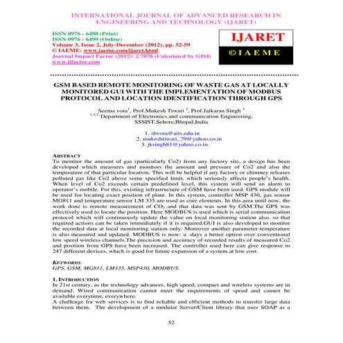 Gsm based remote monitoring of waste gas at locally monitored gui with the im...