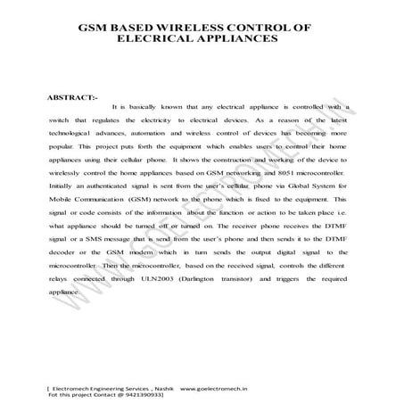 Gsm based wireless control of electrical