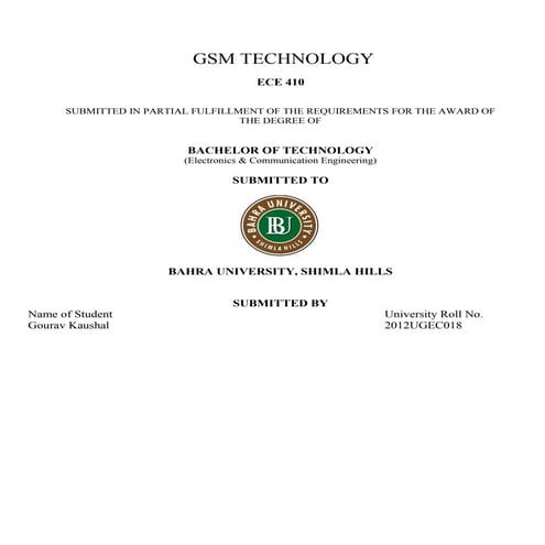 Gsm technology. final seminar reportdocx