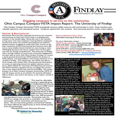 2011 University of Findlay Ohio Campus Compact VISTA Report