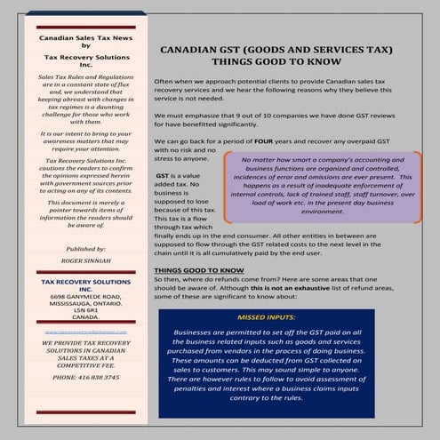 Gstnewsletter THINGS TO KNOW