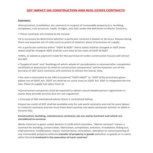 GST on Real Estate & Construction Sector