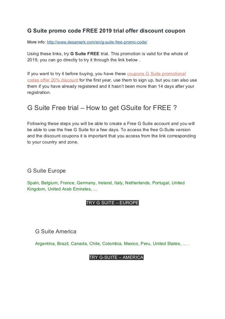 G suite promo code FREE 2019 trial offer discount coupon