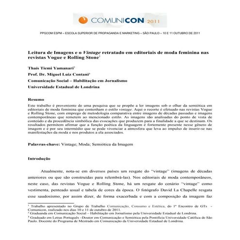 Leitura de imagens e o vintage retratado em editoriais de moda feminina nas r...