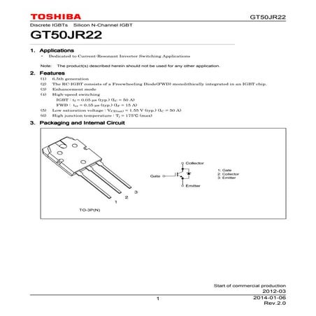 Original IGBT Transistor GT50JR22 50JR22 JR22 TO-3P New Toshiba | PDF