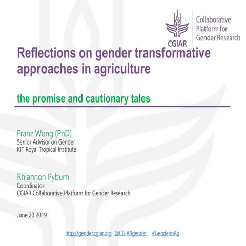 Reflections on gender transformative approaches in agriculture – The promise ...