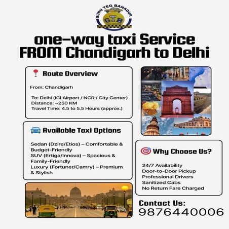 Book Your One-Way Chandigarh to Delhi Cab Hassle-Free