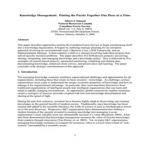 Knowledge Management: Putting the Puzzle Together One Piece at a Time