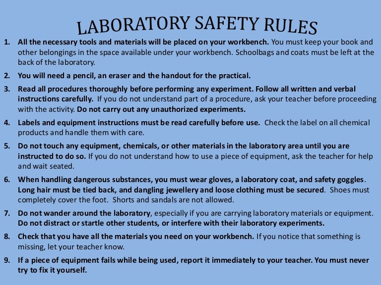 Presentation. Laboratory safety rules and laboratory equipment.