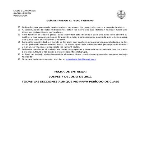 Guía de Trabajo #2 "Sexo y Genero"
