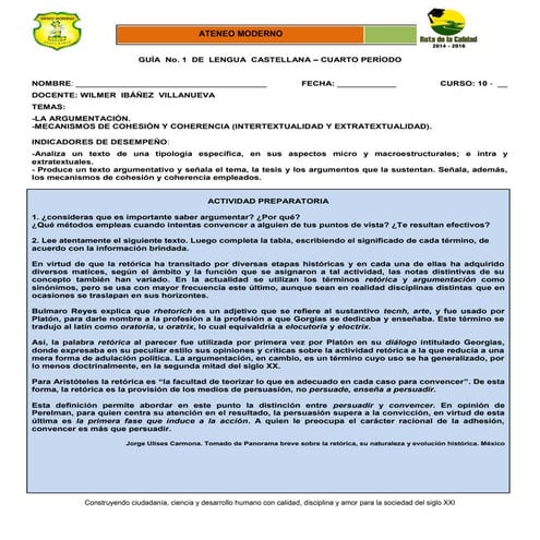 Guía 1 castellano 10 cuarto período | PDF
