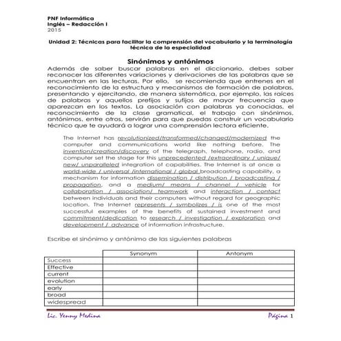 Guía 2 acrónimos. PNFI - Inglés I-   2015