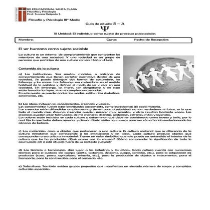 Guía 4 -  3° medio III Unidad: El individuo como sujeto de procesos psicosociales