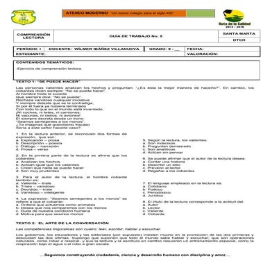 Guía 5 comprensión lectora noveno