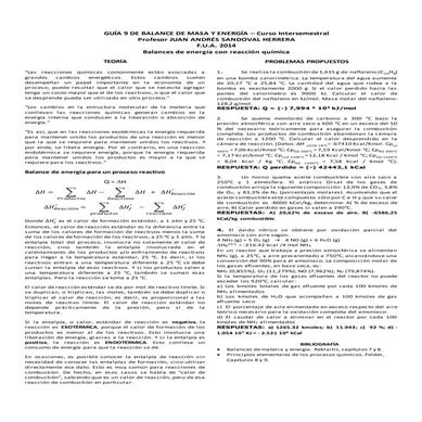 Guía 9 de balance de masa y energía