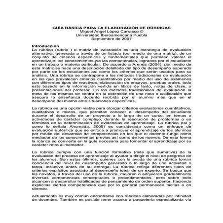 Guía básica para la elaboración de rúbricas