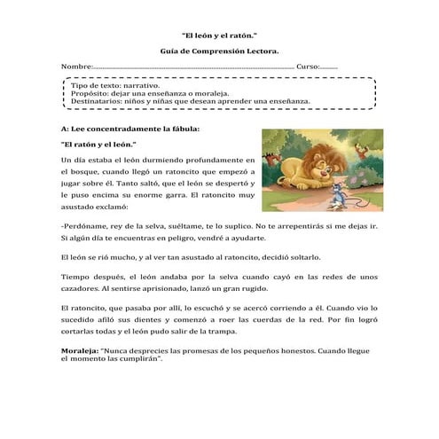Guía comprensión lectora fabula