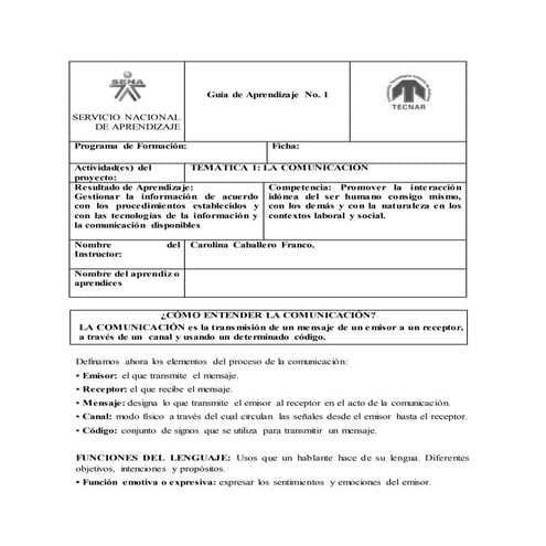 Guía de aprendizaje 1   la comunicación