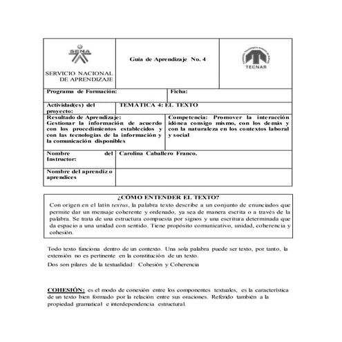 Guía de aprendizaje 4   el texto