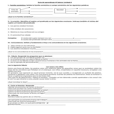 Guía de aprendizaje 4º básico unidad 4