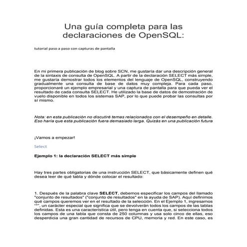 Guía  de declaraciones de open sql