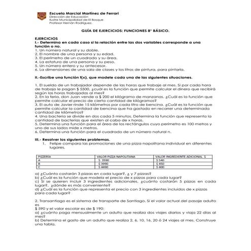 Guía de ejercicios funciones 8°