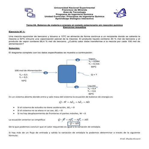 Ejercicios resueltos de balance de energía sin reacción química