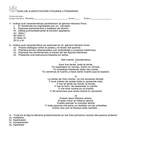 Guía de ejercitación figuras literarias resumen clase 8°